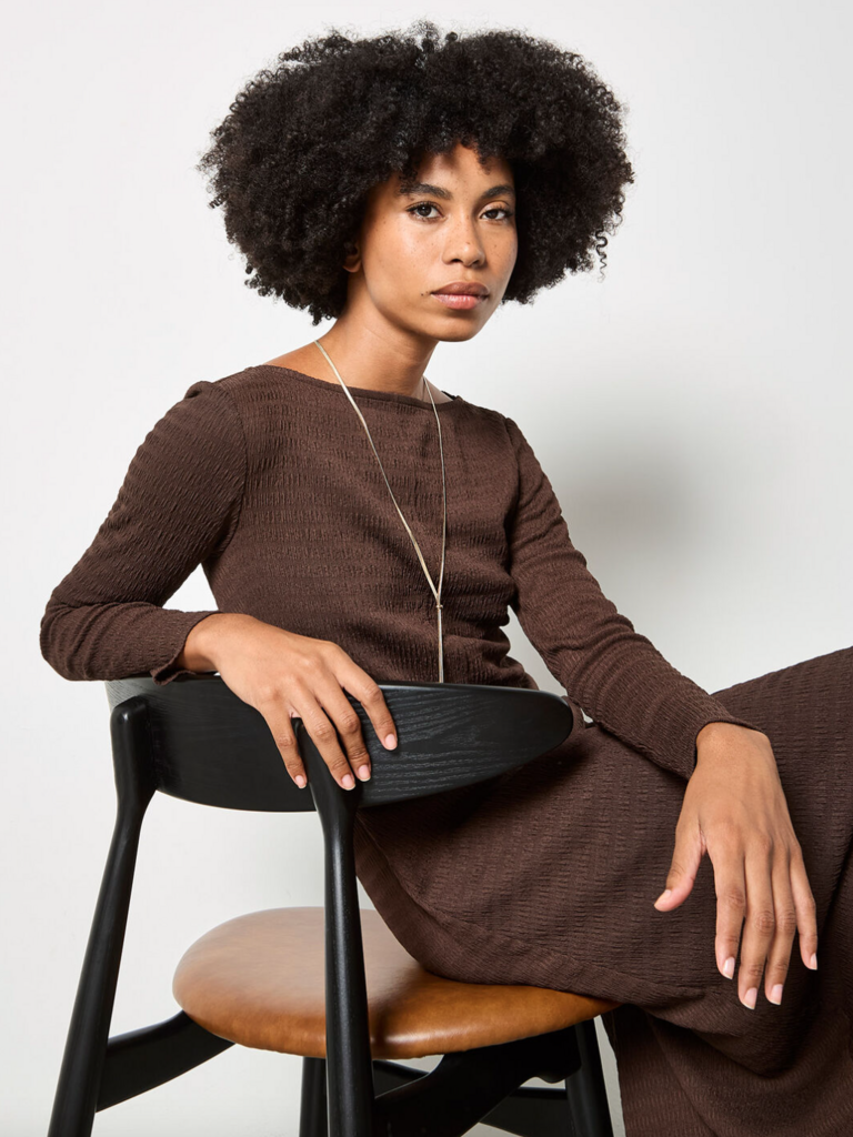 Apricot Brown Textured Dress