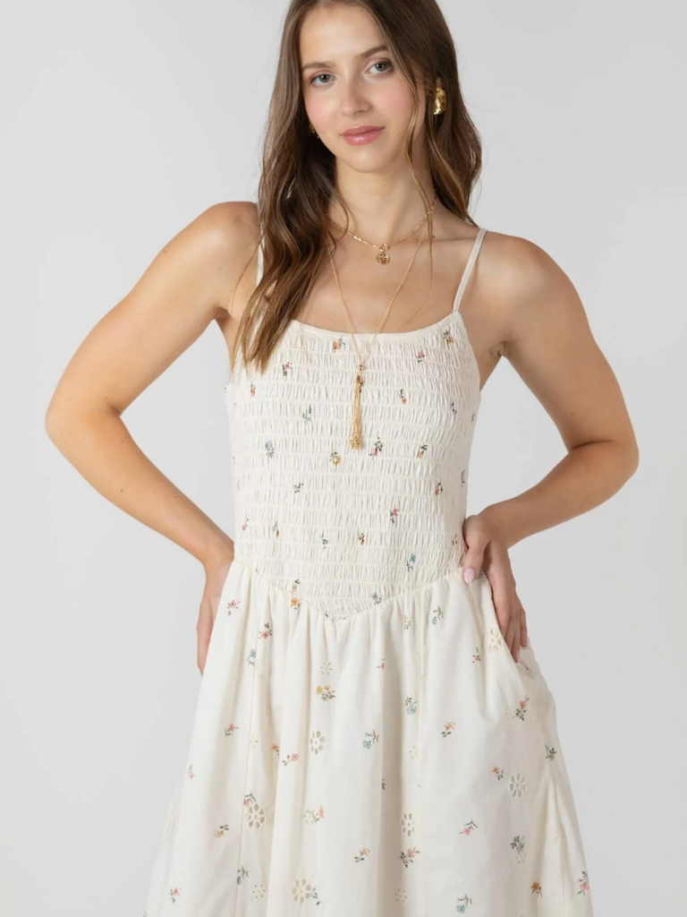 Dex Eyelet Floral Cream Midi