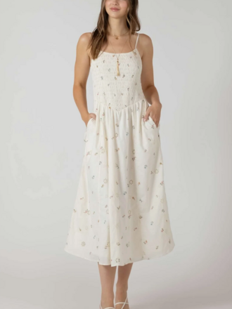 Dex Eyelet Floral Cream Midi