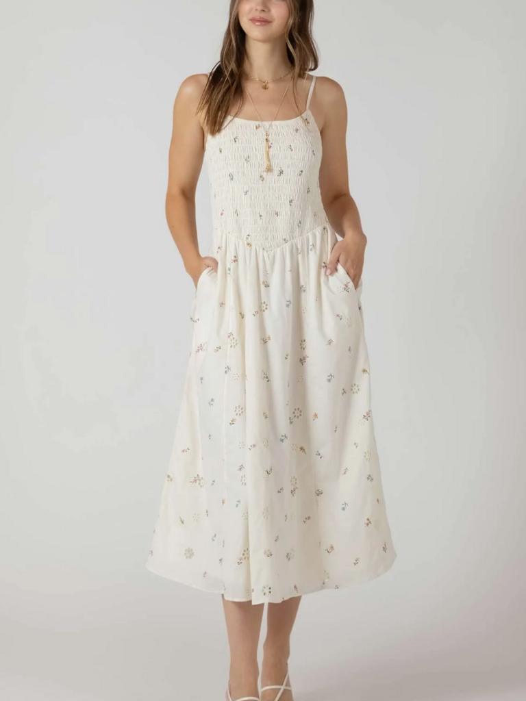 Dex Eyelet Floral Cream Midi