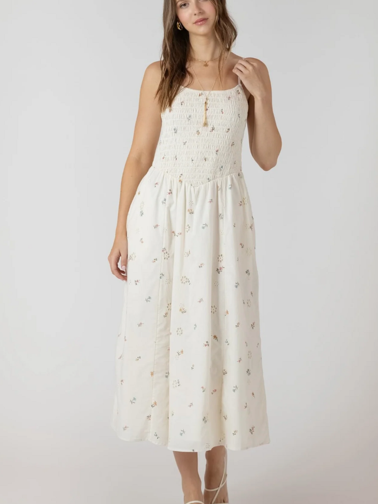 Dex Eyelet Floral Cream Midi