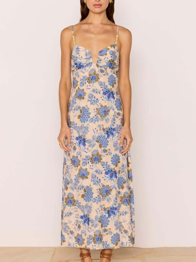 Mink Pink Blue Floral Linen Midi