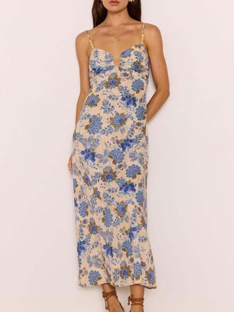 Mink Pink Blue Floral Linen Midi