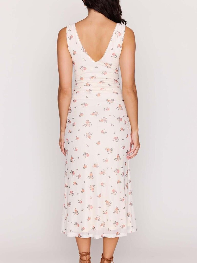 Mink Pink Cream Floral Mesh Midi