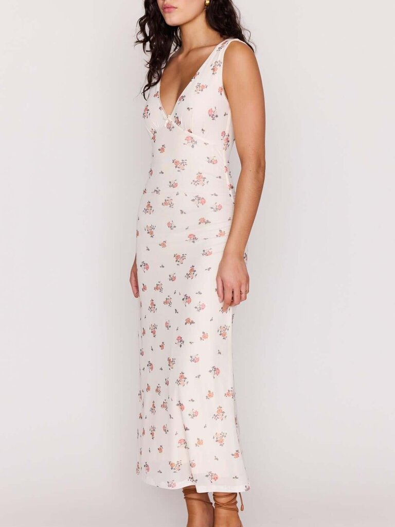 Mink Pink Cream Floral Mesh Midi
