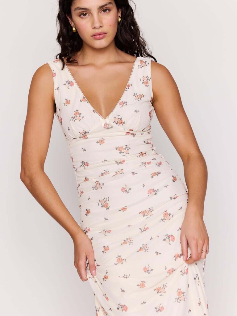 Mink Pink Cream Floral Mesh Midi