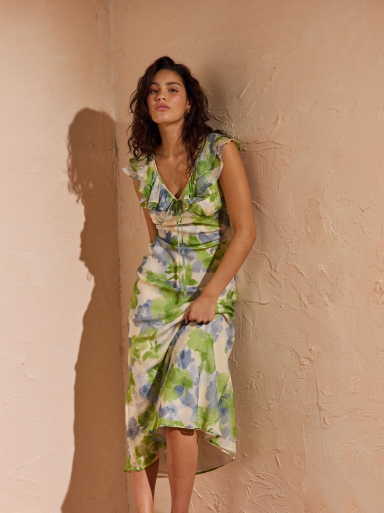 Mink Pink Watercolour Ruffle Dress