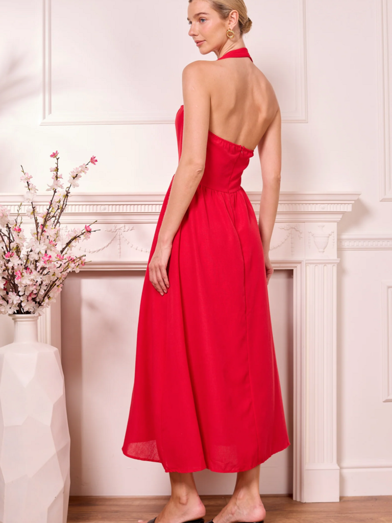 Angel Eyes Halter Red Midi Dress