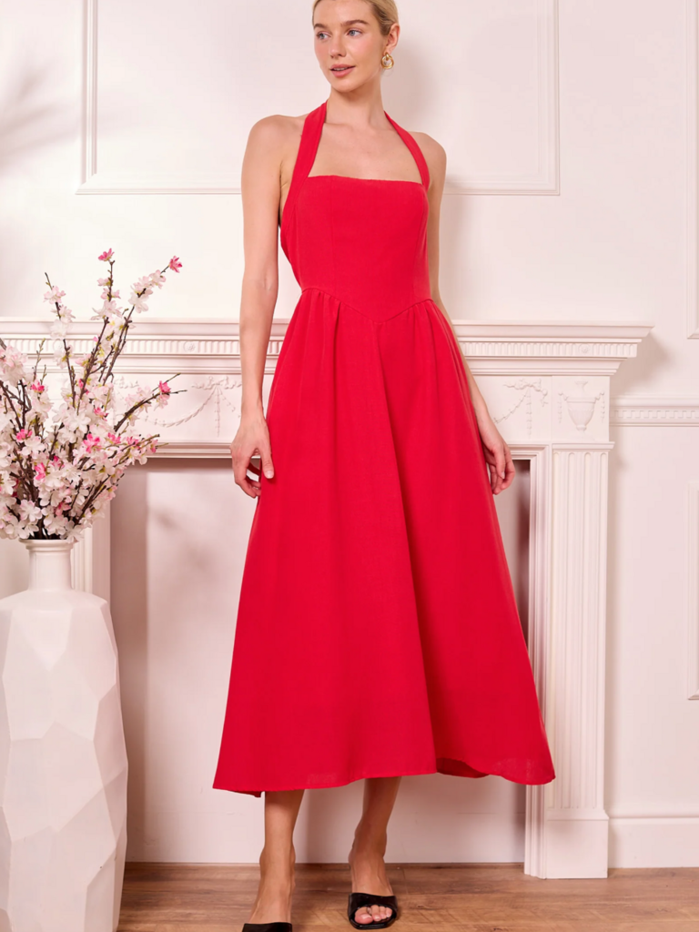 Angel Eyes Halter Red Midi Dress