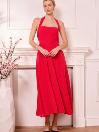 Angel Eyes Halter Red Midi Dress