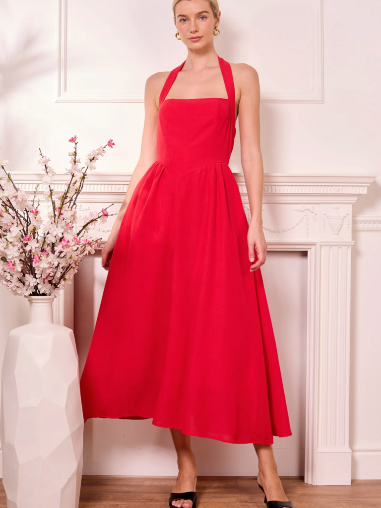 Angel Eyes Halter Red Midi Dress
