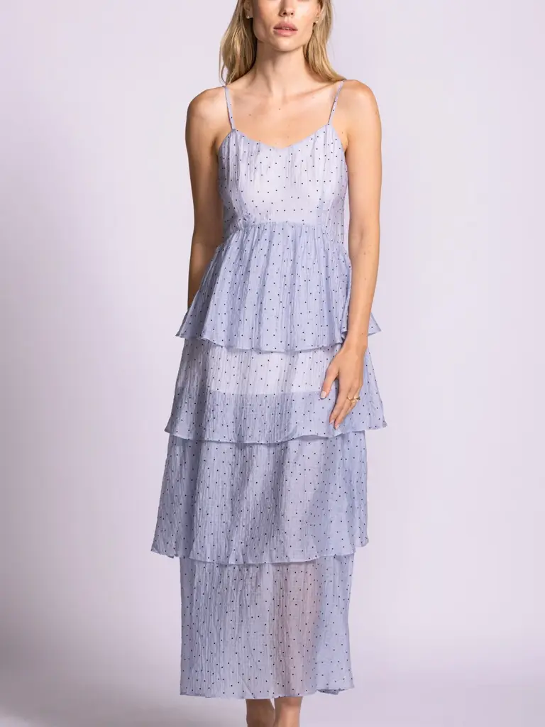 Pink Martini Blue Ruffle Dot Maxi
