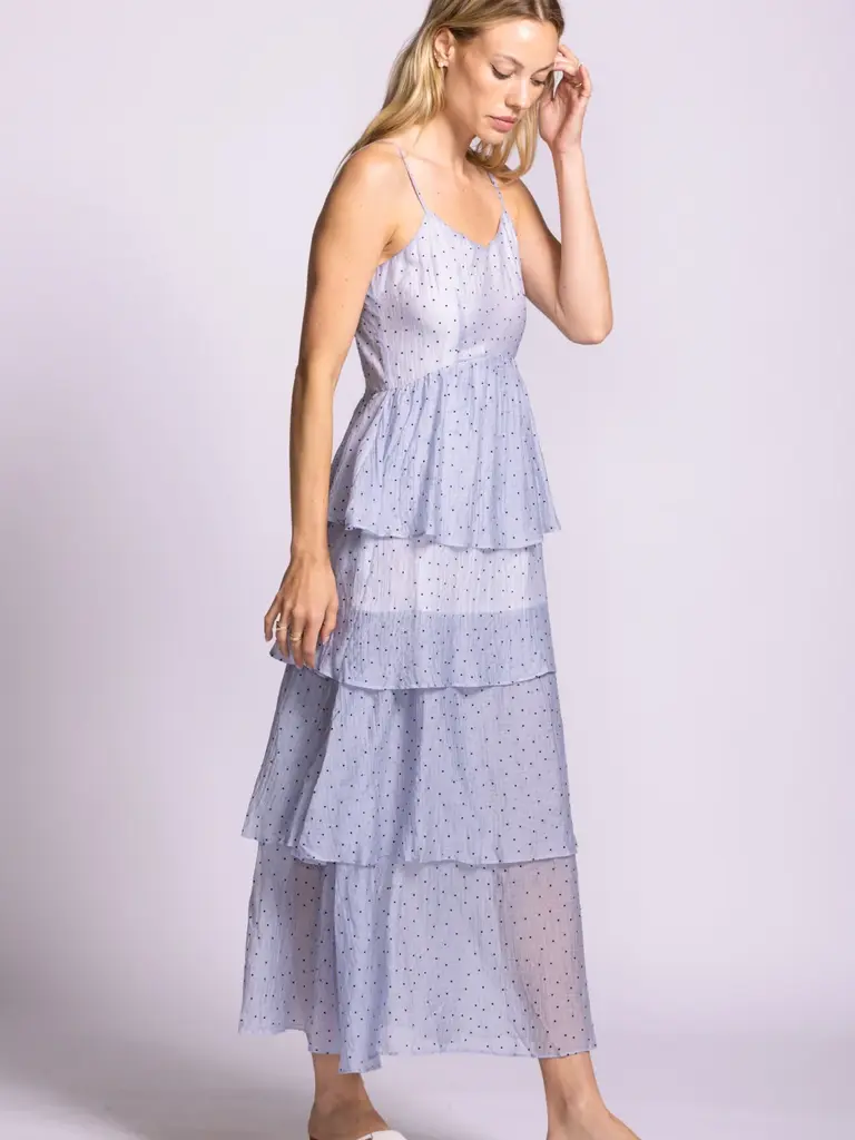 Pink Martini Blue Ruffle Dot Maxi