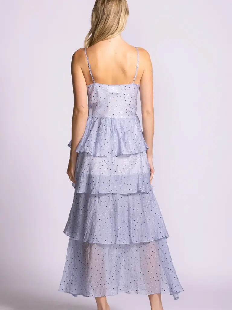 Pink Martini Blue Ruffle Dot Maxi