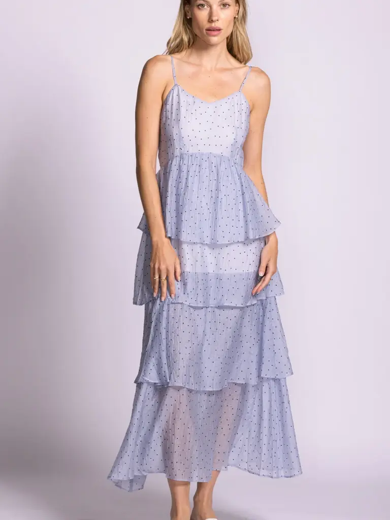 Pink Martini Blue Ruffle Dot Maxi
