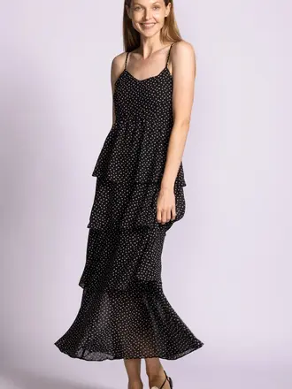 Pink Martini Black Ruffle Dot Maxi