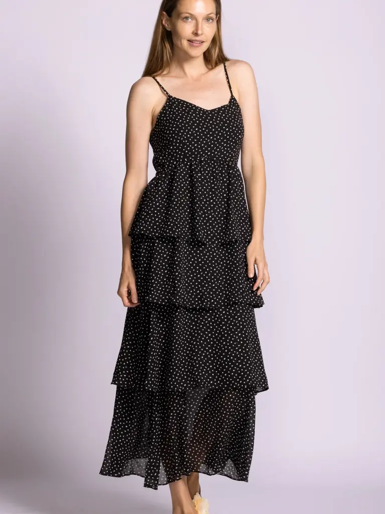 Pink Martini Black Ruffle Dot Maxi