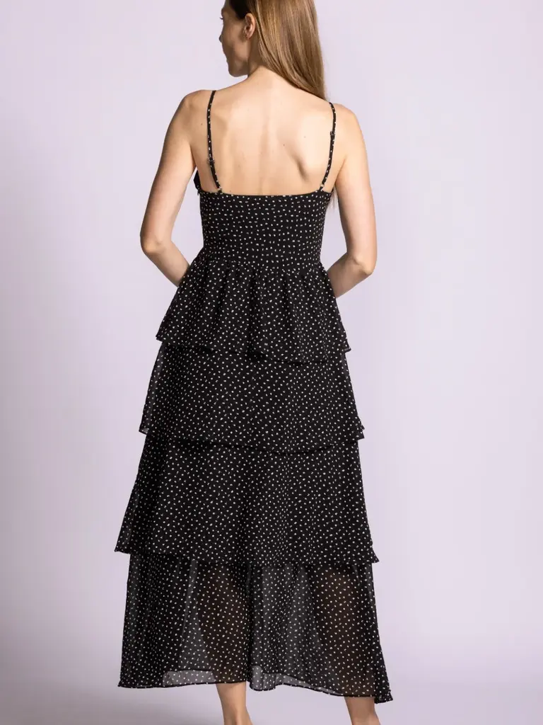 Pink Martini Black Ruffle Dot Maxi