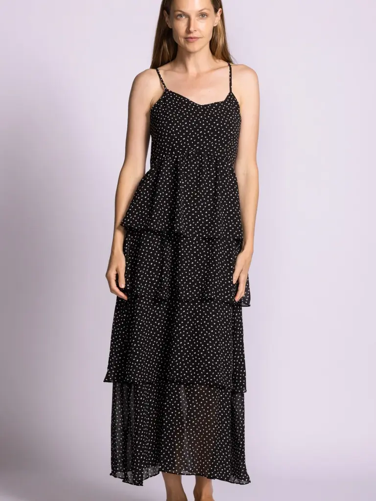 Pink Martini Black Ruffle Dot Maxi