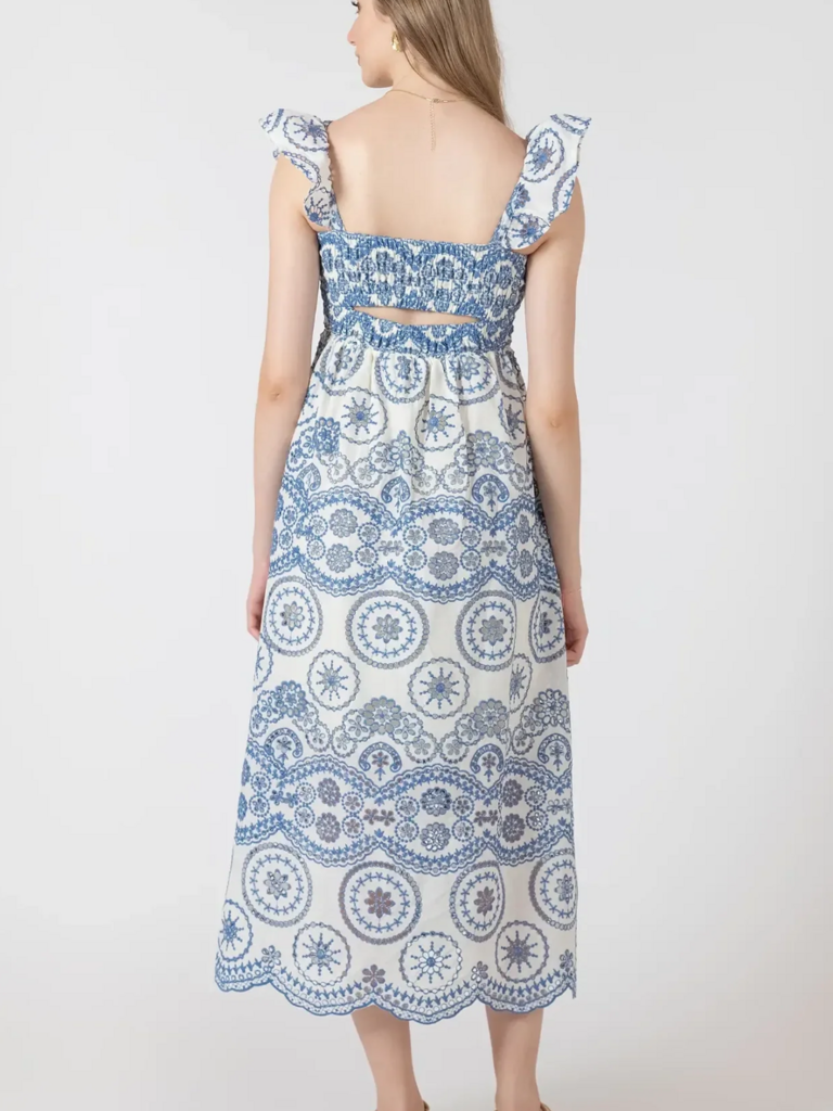 Black Tape Embroidered Blue Midi