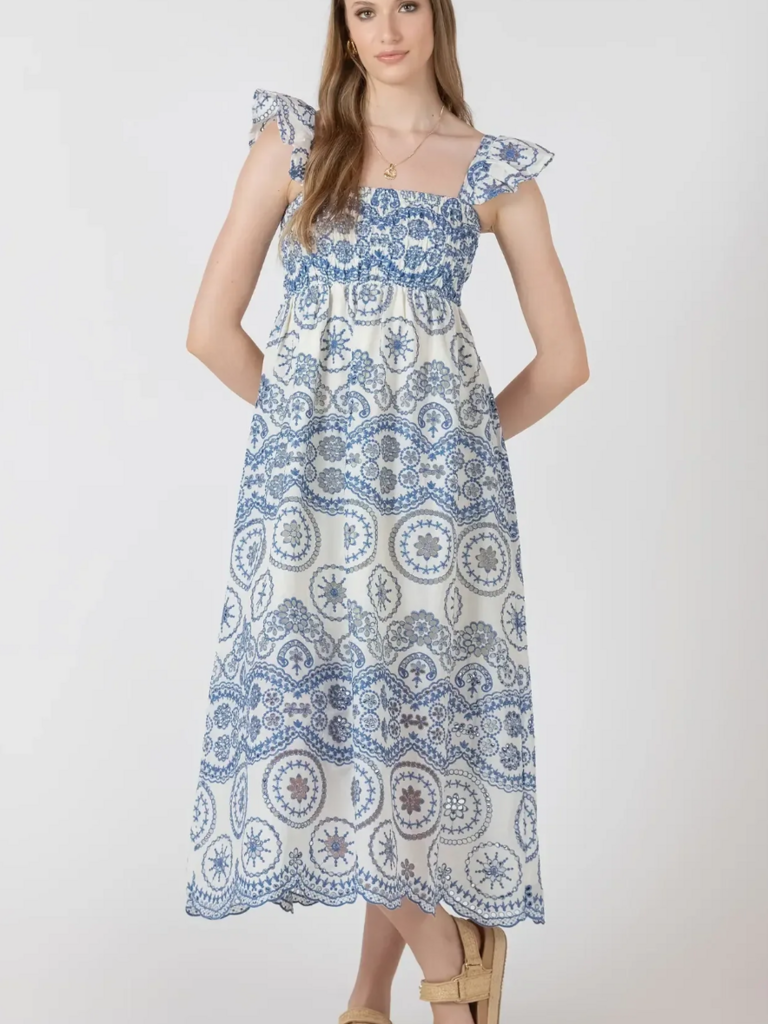 Black Tape Embroidered Blue Midi