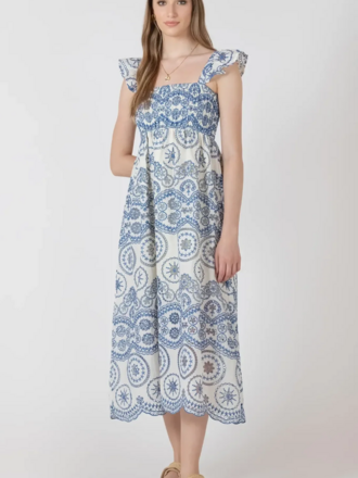Black Tape Embroidered Blue Midi