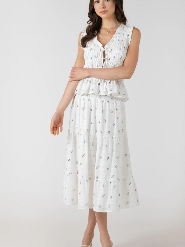 Dex Crisp White Floral Smock Skirt