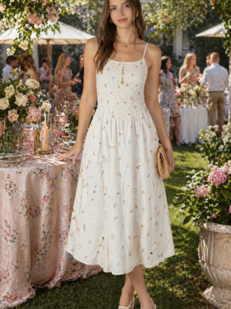 Dex Eyelet Floral Cream Midi