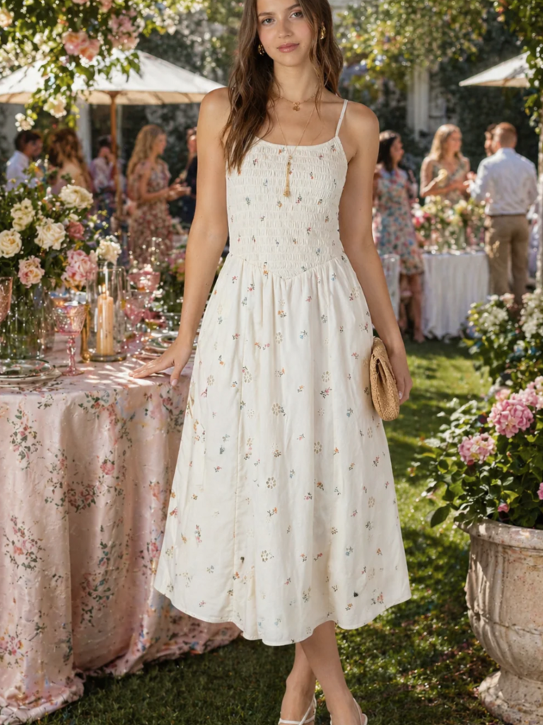 Dex Eyelet Floral Cream Midi