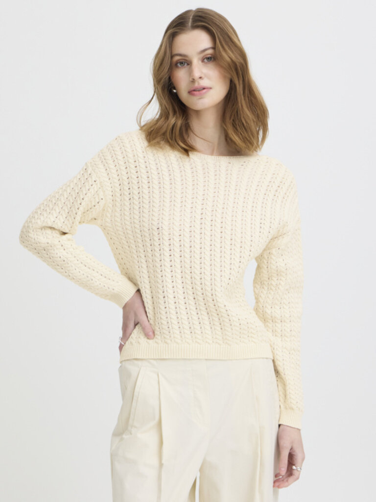 ICHI Cream Crochet Cardi