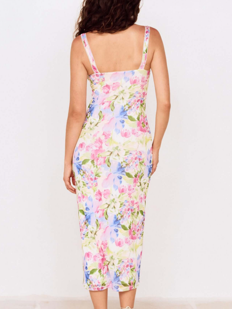 Mink Pink Mesh Neon Flowers Midi