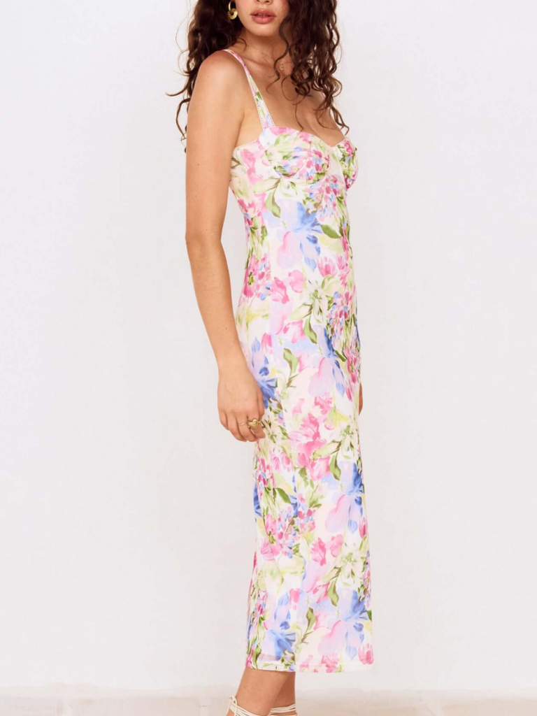 Mink Pink Mesh Neon Flowers Midi