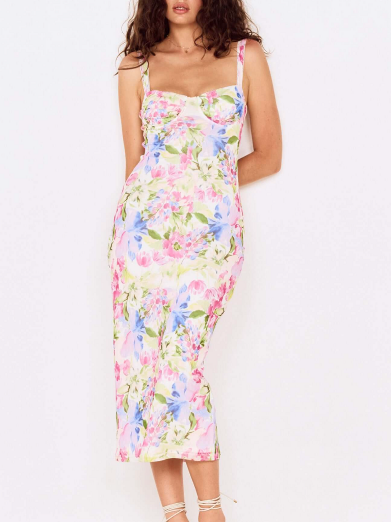 Mink Pink Mesh Neon Flowers Midi