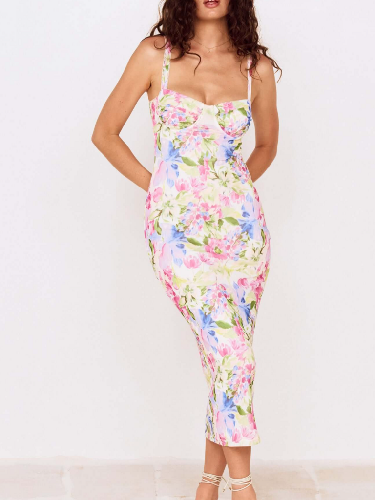 Mink Pink Mesh Neon Flowers Midi