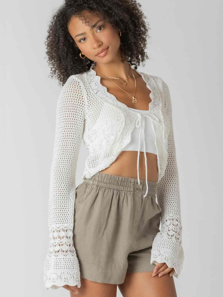 Room34 White Crochet Tie Cardi
