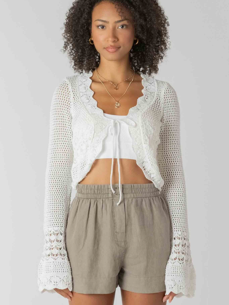 Room34 White Crochet Tie Cardi