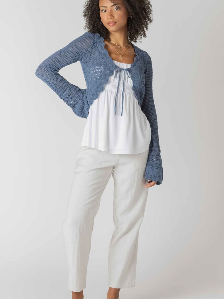 Room34 Navy Crochet Tie Cardi