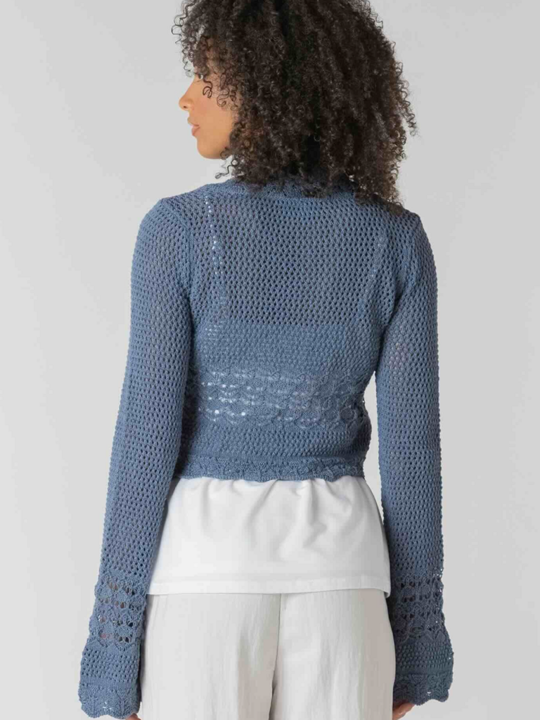 Room34 Navy Crochet Tie Cardi
