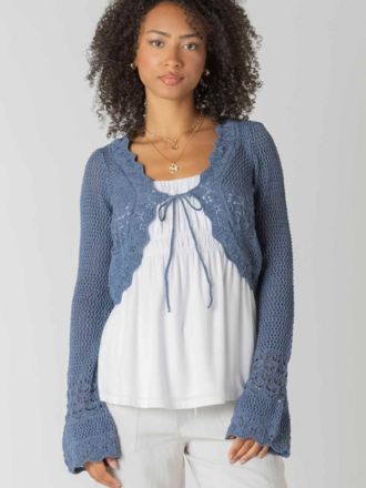 Room34 Navy Crochet Tie Cardi