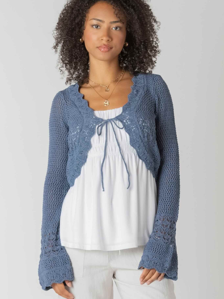 Room34 Navy Crochet Tie Cardi