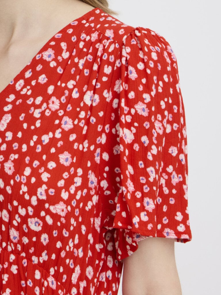 ICHI Fiery Red Floral Dress