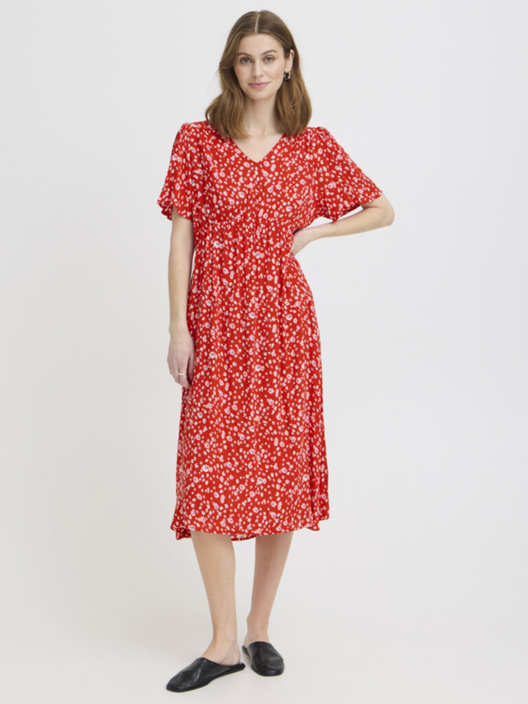ICHI Fiery Red Floral Dress