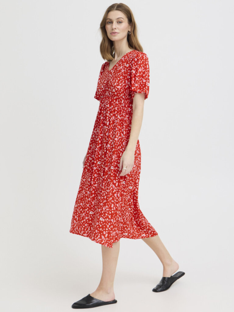 ICHI Fiery Red Floral Dress