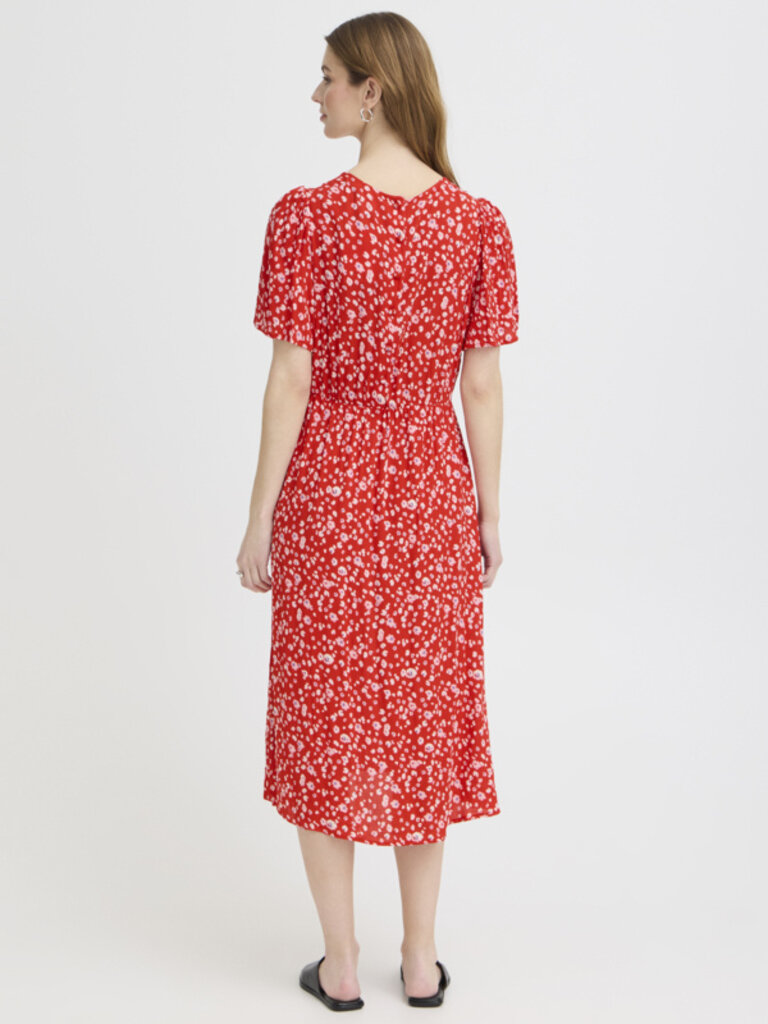 ICHI Fiery Red Floral Dress