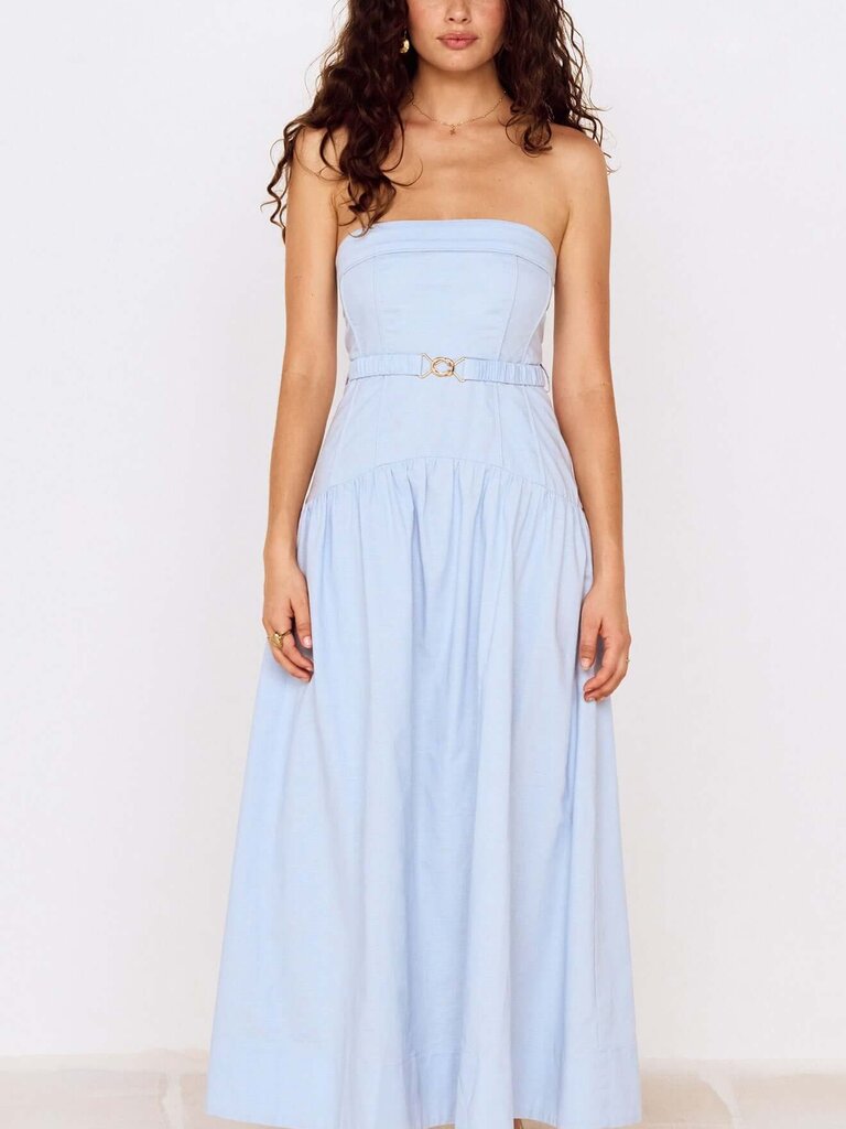 Mink Pink Sky Blue Strapless Midi