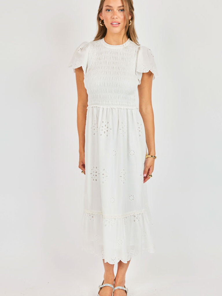 Sadie & Sage Bloom Smocked White Dress