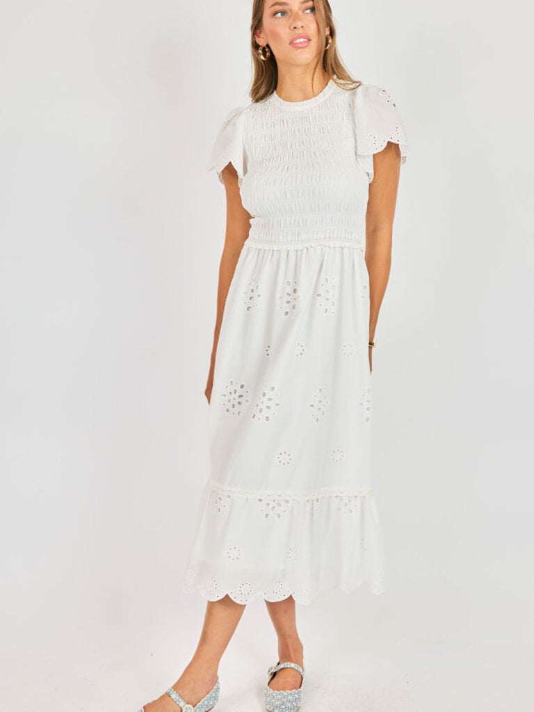 Sadie & Sage Bloom Smocked White Dress