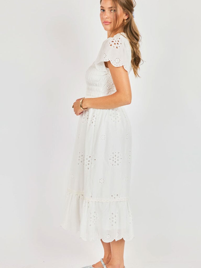 Sadie & Sage Bloom Smocked White Dress