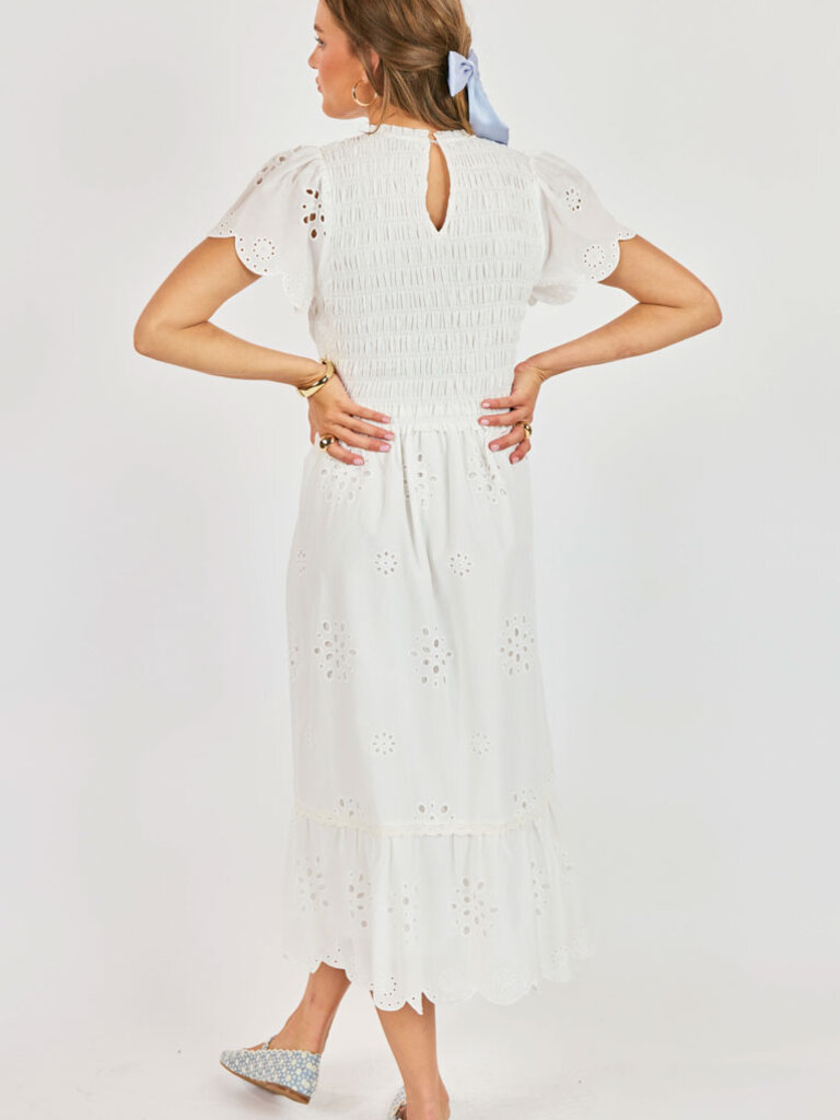 Sadie & Sage Bloom Smocked White Dress