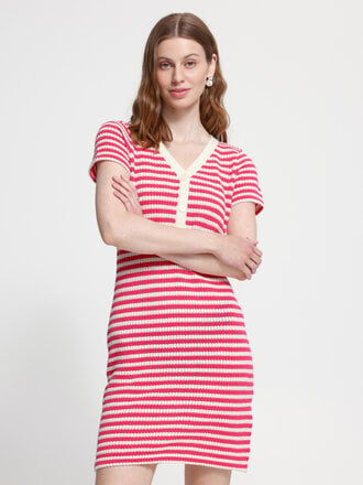 ICHI Pink & Cream Knit Dress